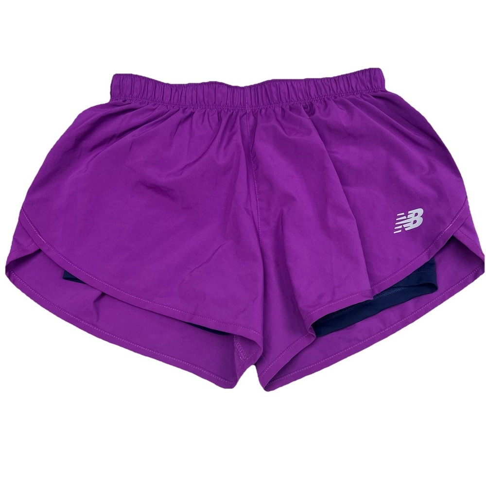 NEW BALANCE NB Purple Running Shorts Built in Brief Women's M 26" Waist Stretch